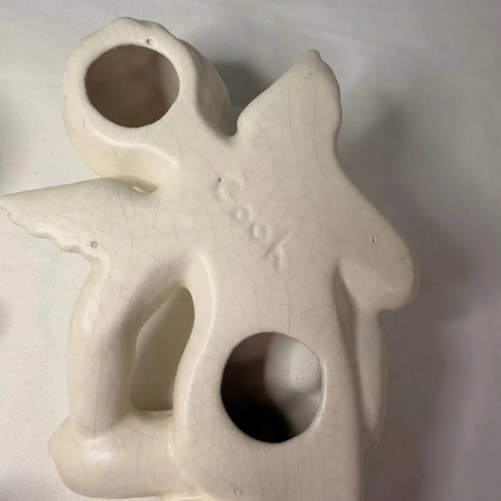 Vintage Ceramic Cherub Wall Hanging Pair Cream Angel Garland Set 7 Inch Cherubim